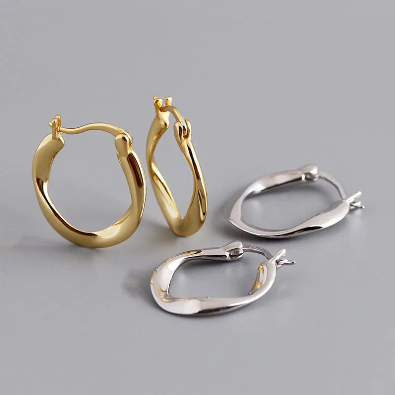 WANTME 925 Sterling Silver Simple Twist French Statement Huggies Hoop Earrings for Women Plated 18k Gold Classic Party Jewelry