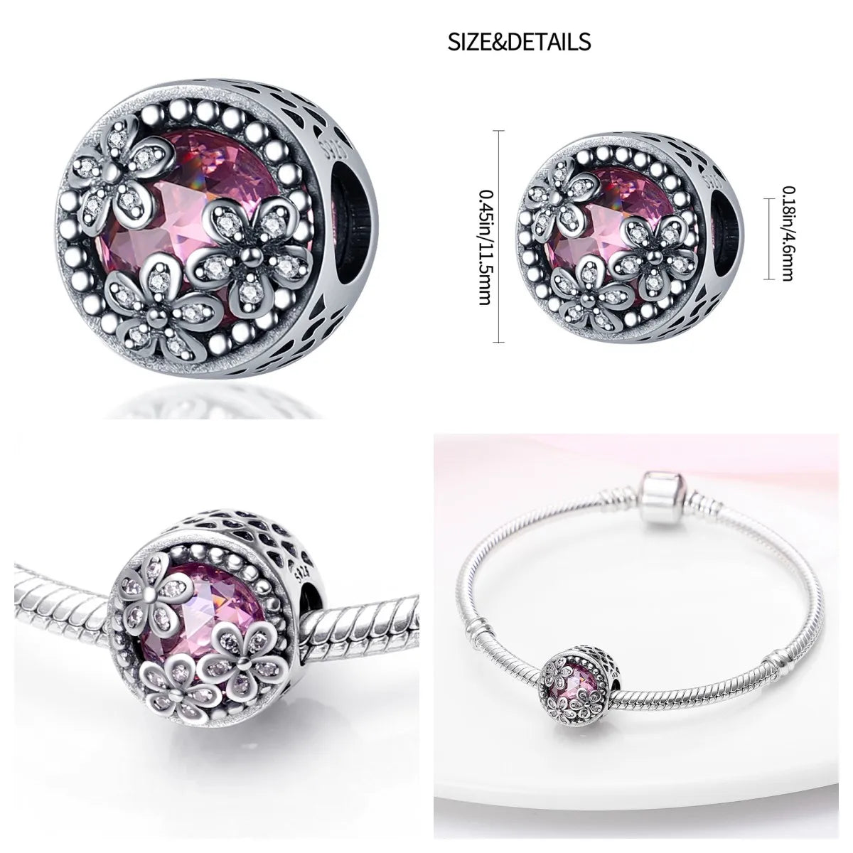 Silver 925 Drill Ball Beads Fit Pandora Bracelet DIY Charm Pendant Woman Jewelry For Birthday Present Hot Sell