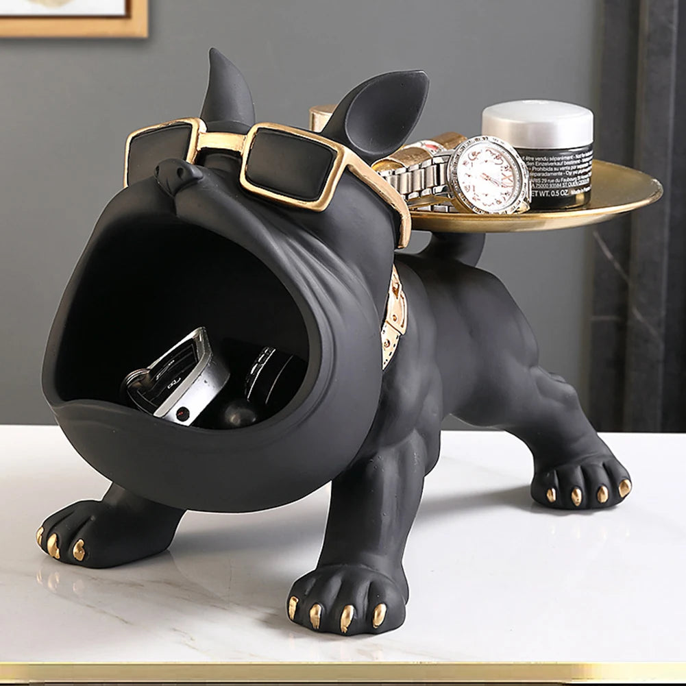 French Bulldog Sculpture Dog Statue with Tray and Keys Holder Storage Gift Home Decor Ornaments Rood Decor Animal Figurine