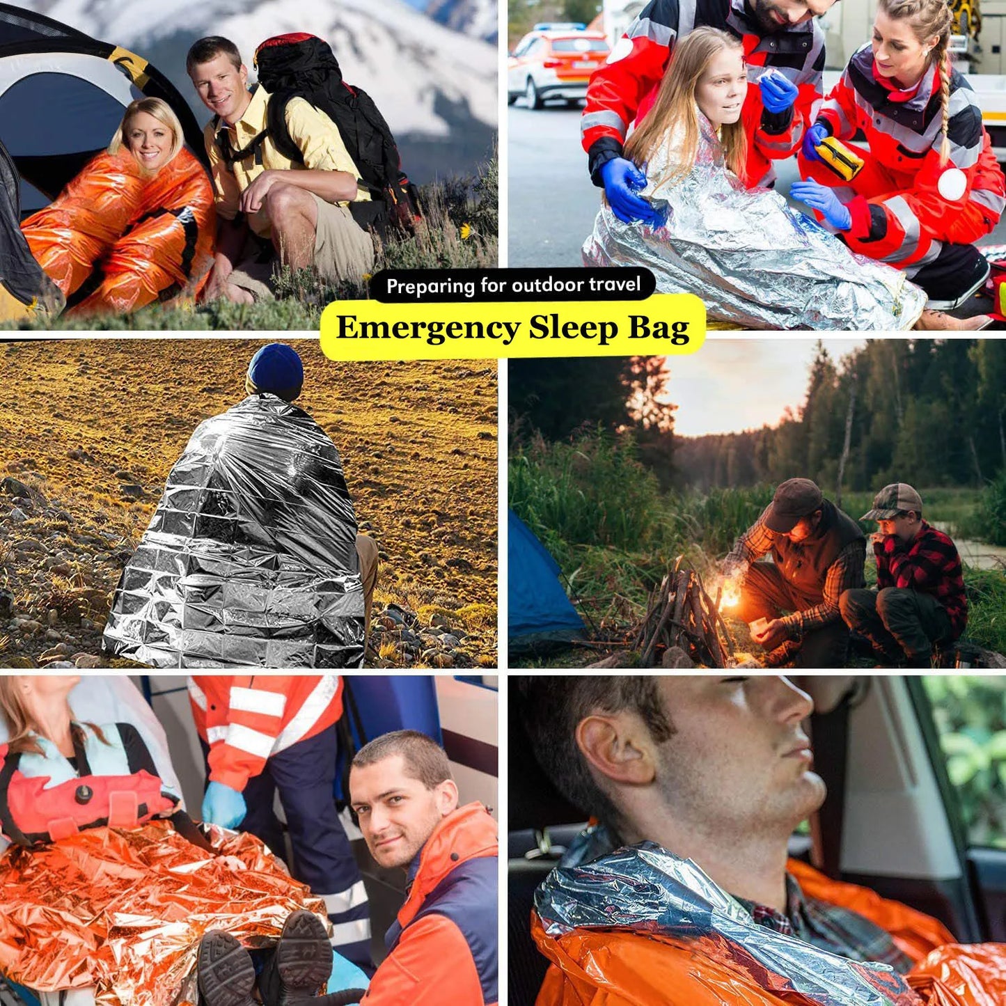 Portable Waterproof Emergency Survival Sleeping Bag Outdoor Edc Camping Gear Thermal Sack First Aid Rescue Kit Mylar Blanket