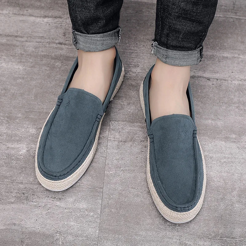 Men Loafers Shoes Summer Shoes Man New Fashion Canvas Footwear Soft Flat Comfy Flock Suede Leather Men Casual Vulcanized Shoe