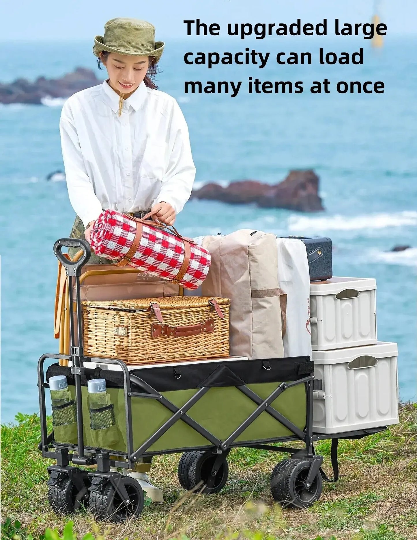 Push Folding Cart Outdoor Utility Wagon Cart Large Capacity Camping Picnic Trolley Beach Collapse Folding Cart