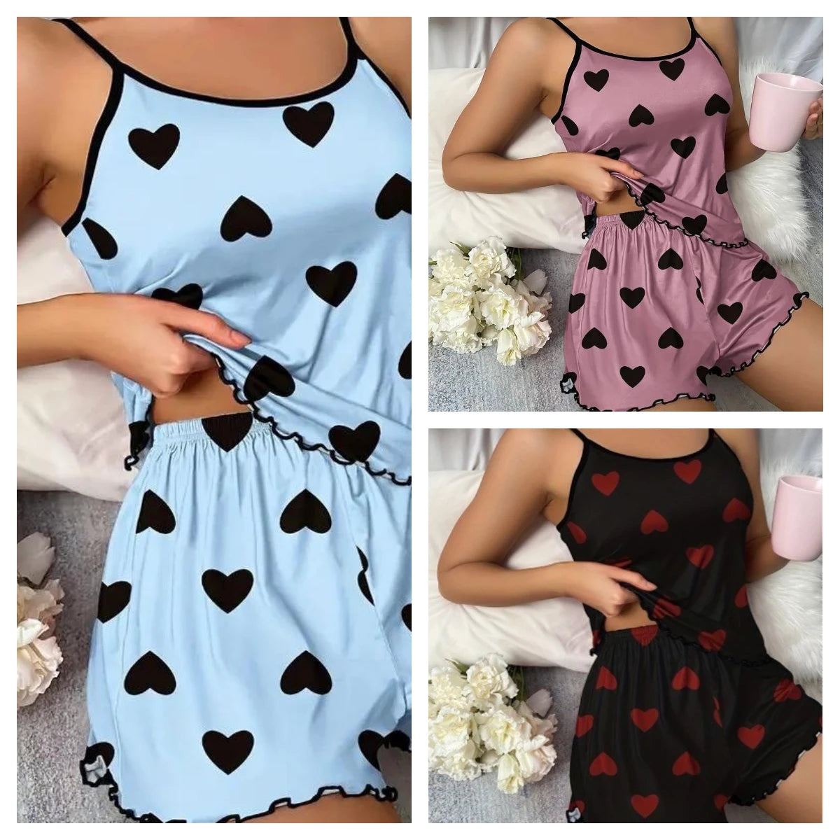 European and American Summer Women's Pajamas Two-Piece Set Sexy Casual Camisole Shorts Loungewear Valentine's Christmas Birthday