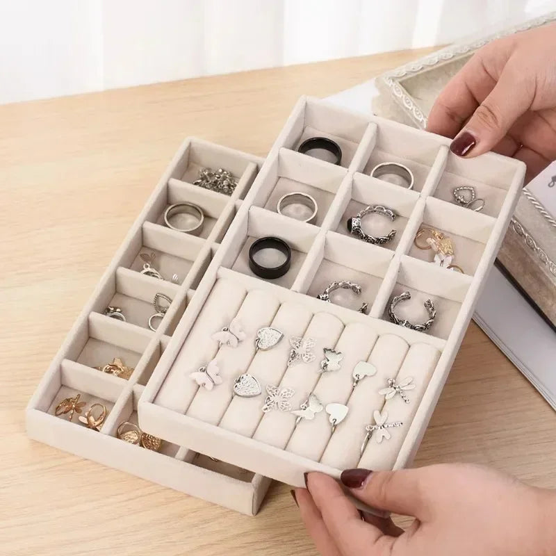 Hot Sales Portable Velvet Jewelry Ring Jewelry Display Organizer Box Tray Holder Earring Jewelry Storage Case Showcase Drawer