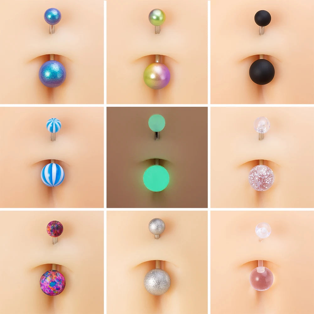 5Pcs 14G Navel Piercing Jewelry Set Sexy Colorful Acrylic Belly Piercing for Women 316L Surgical Steel Bar Belly Button Rings