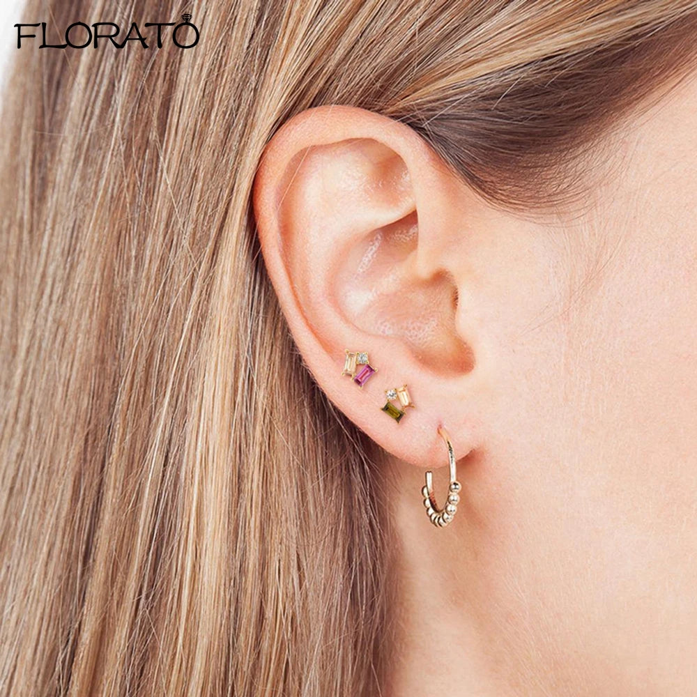 925 Sterling Silver Ear Needle Colorful Crystal Stud Earrings Simple Exquisite Jewelry For Women Fashion Popular Birthday Gifts