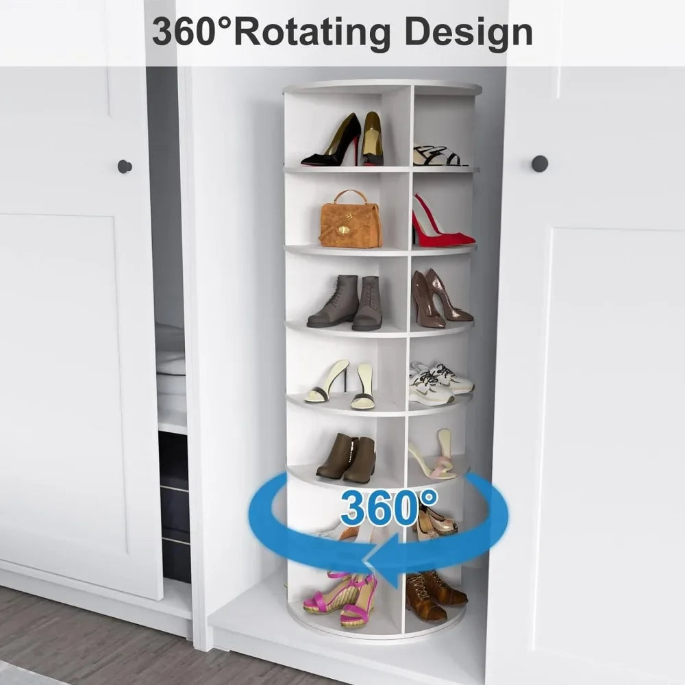 Rotating Shoe Rack, 7-Tier Spinning Shoe Rack, Free Standing Rotating Tower 360°, Space-Saving Revolving Organizer for Entryway