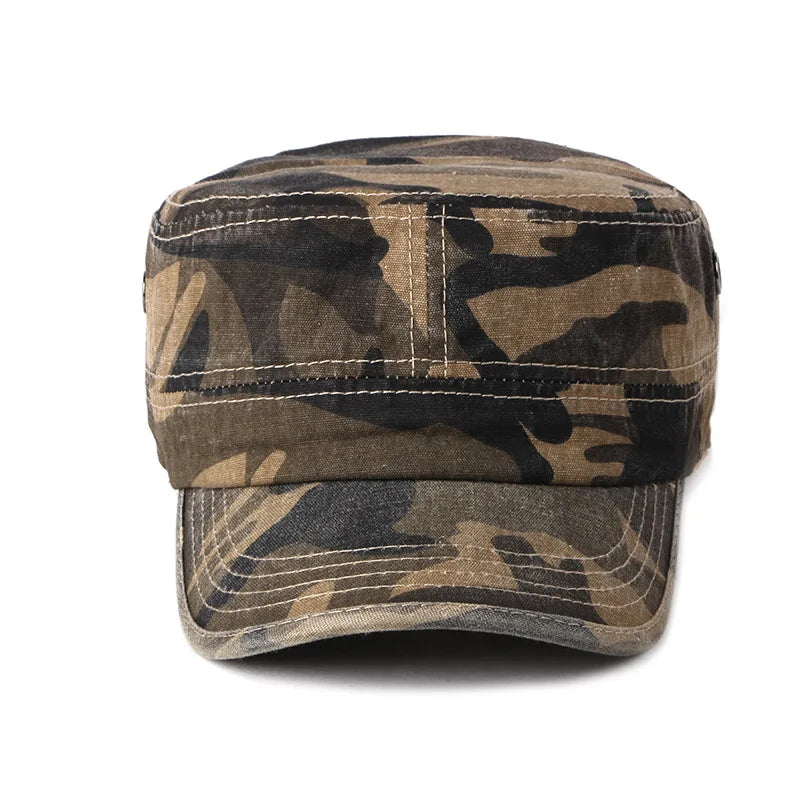 Vintage Camouflage Hats for Men Women Spring Summer Flat Top Baseball Caps Outdoor Camo Cadet Combat Fishing Cap Sunscreen Cap