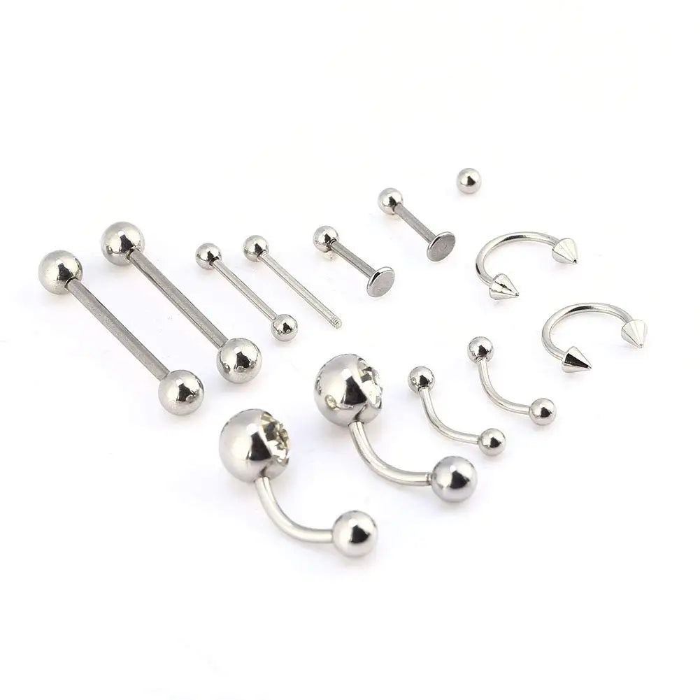 20PCS Set Body Piercing Jewelry Set Piercing Kit Nose Septum Ear Cartilage Lip Belly Navel Tragus Eyebrow Self Piercing Kit Tool