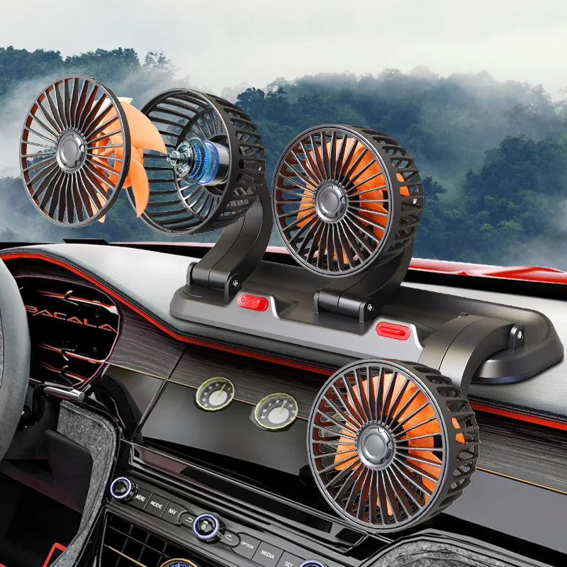 Car Fan 360° Adjustable 3 Head Air Fan Automotive Electric Fan USB/12V/24V Fan 2 Speeds Car Silent Fan For Home Desk Office&Car