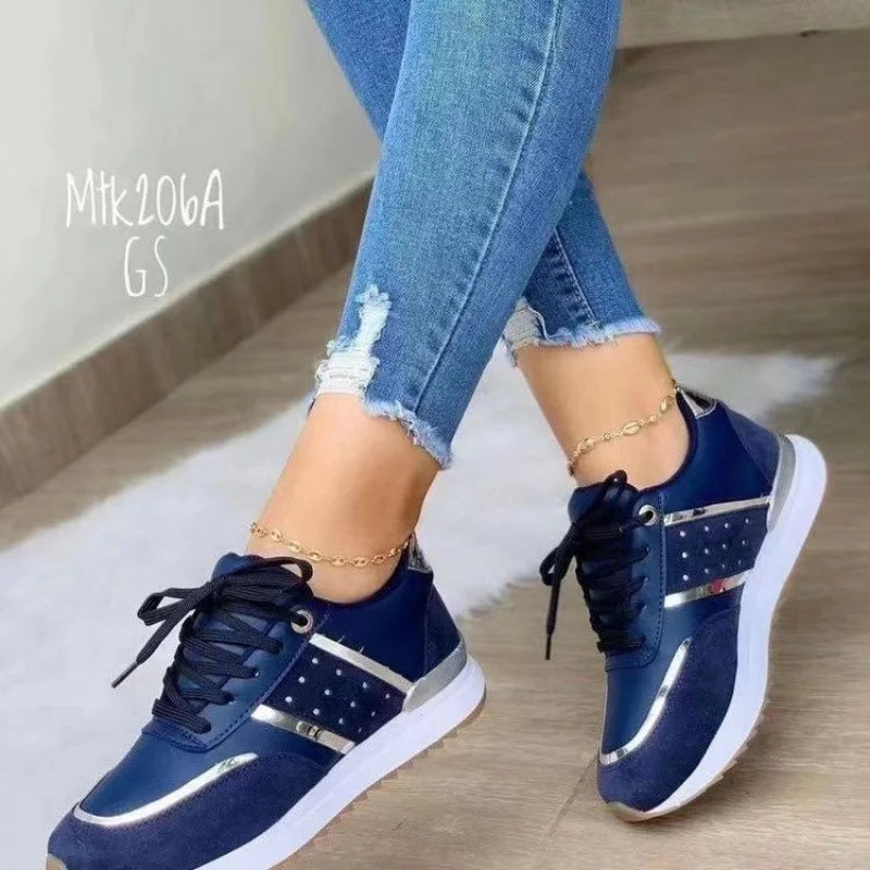 Women Sneakers Platform Eather Patchwork Casual Sport Shoes Ladies Outdoor Running Vulcanized Shoes Tenis Feminino Plus Size 43