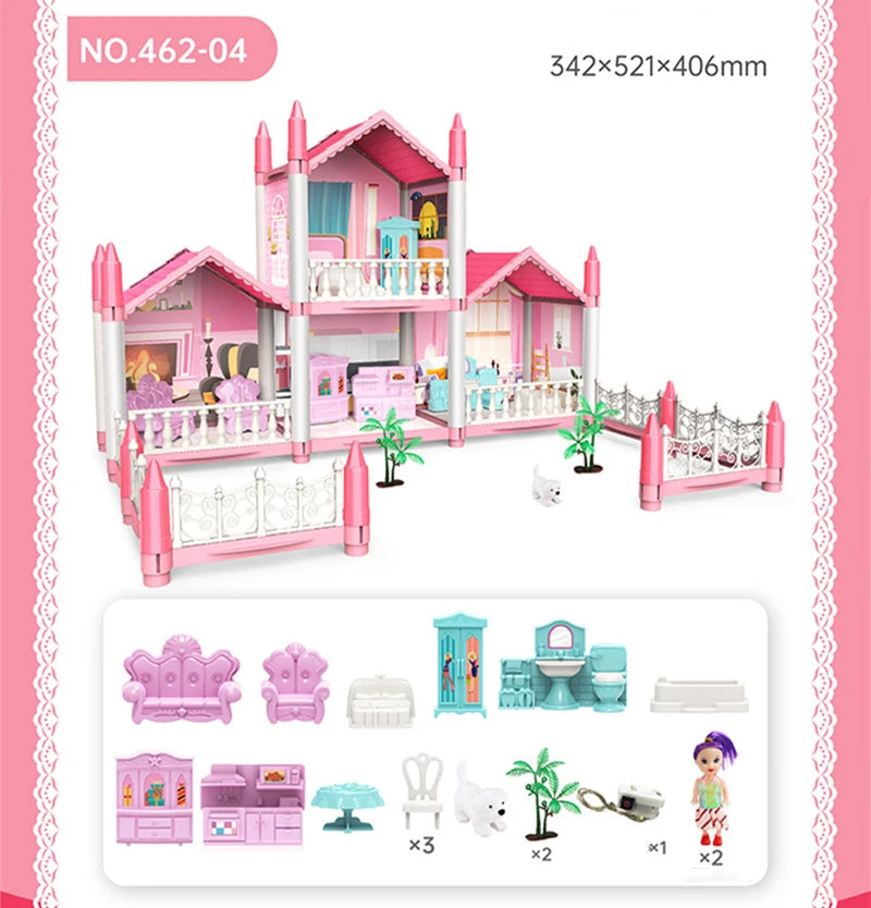 3D DIY Dream Princess Castle Villa Assembly Doll House Set Toy Girl Family Toy Children's Music Doll House Assembly Villa House