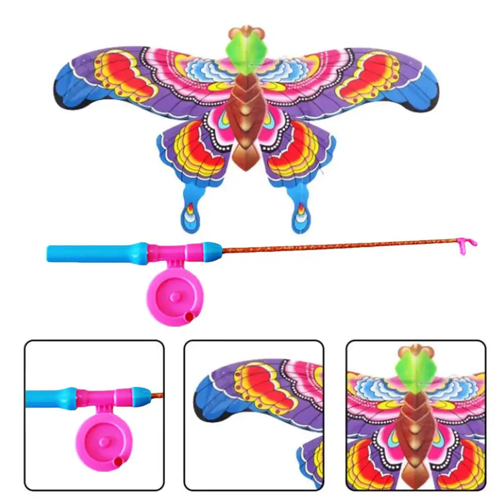 Dynamic Kite Children's Outdoor Handheld Small Kite Fishing Rod Kite Toy Cartoon Butterfly Swallow Eagle Kite Outdoor Toy