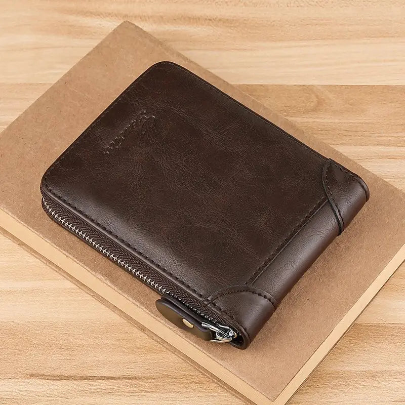 Men's Coin Purse Wallet RFID Blocking Man PU Leather Wallet Zipper Business Card Holder Money Bag Wallet Male