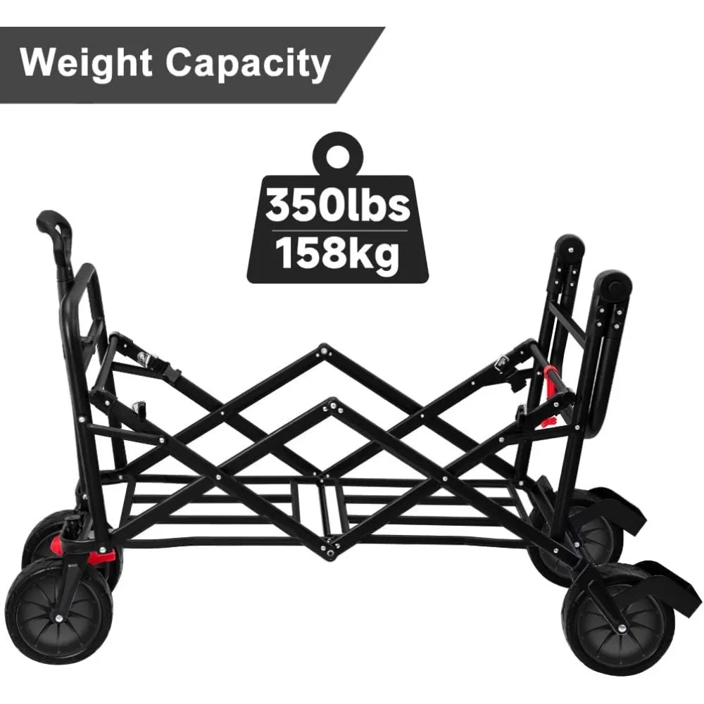 BEAU JARDIN Collapsible Folding Beach Wagon Cart 350lbs Foldable All Terrain Wagon 100L Utility Camping Grocery Portable Outdoor