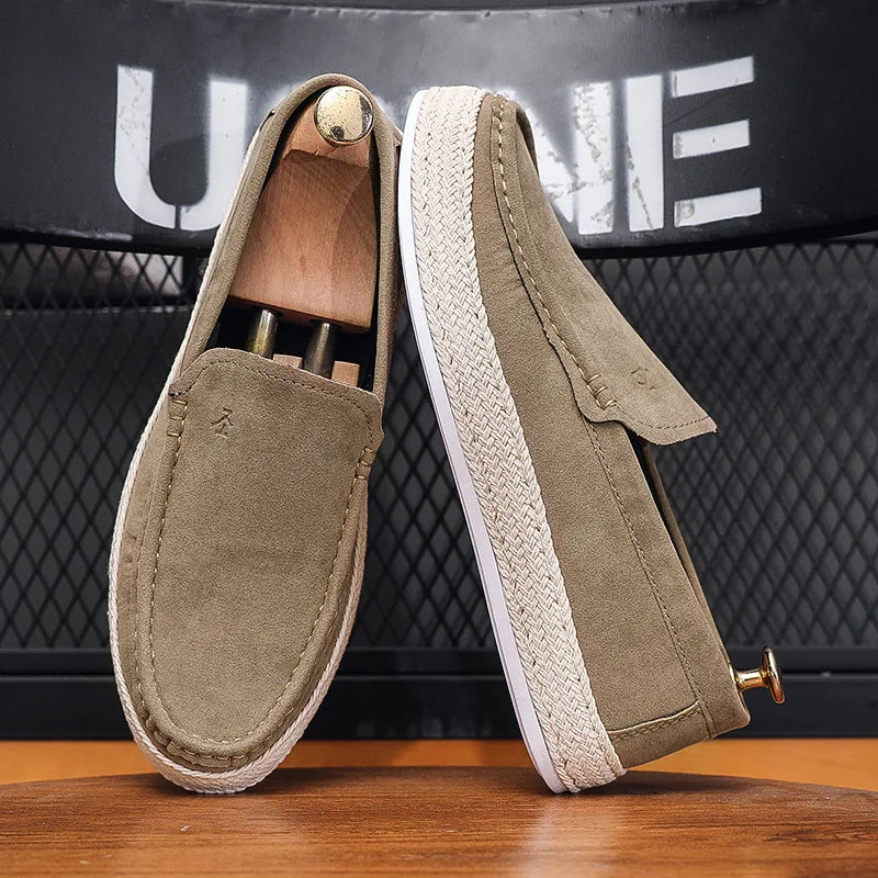 Men Loafers Shoes Summer Shoes Man New Fashion Canvas Footwear Soft Flat Comfy Flock Suede Leather Men Casual Vulcanized Shoe