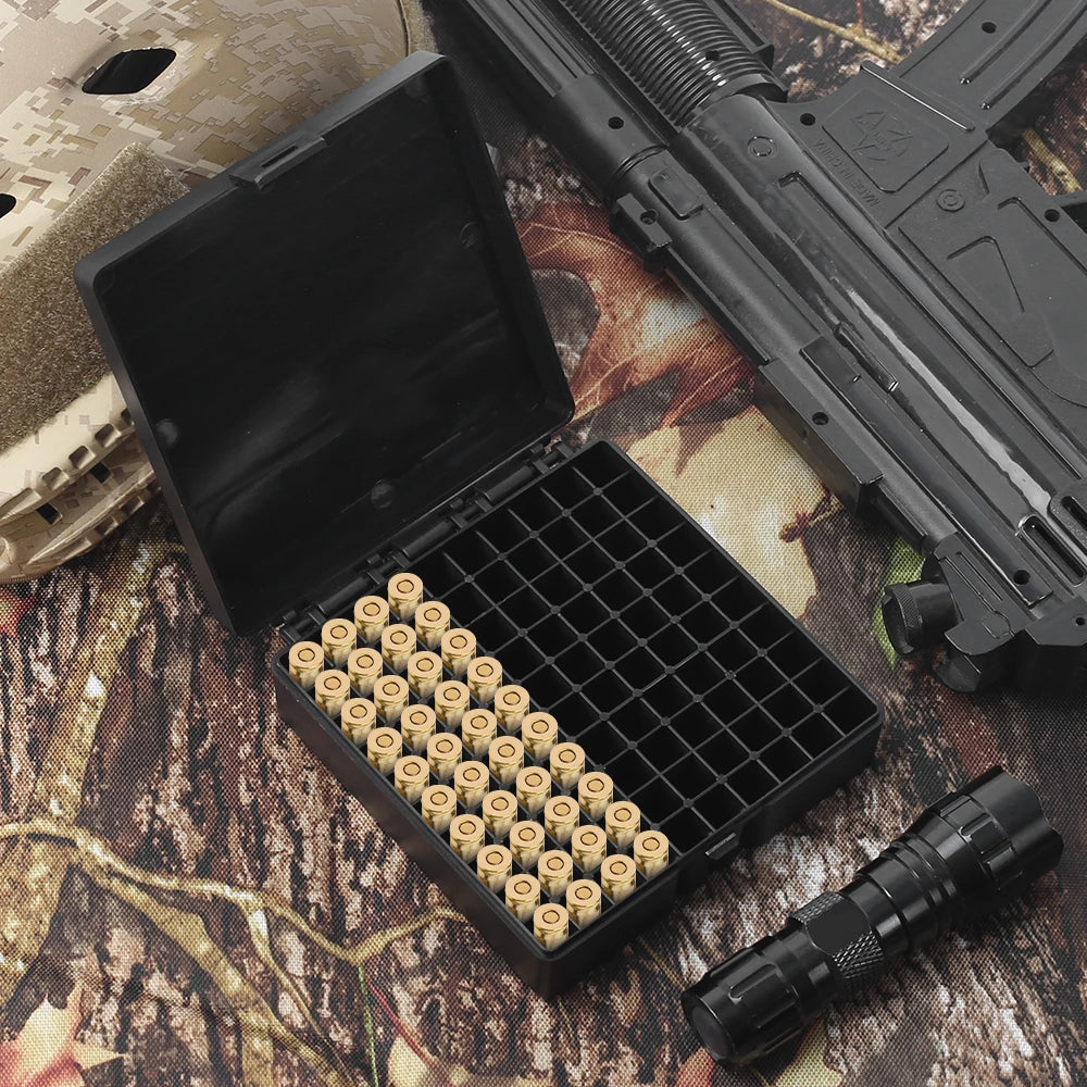 9mm Tactical Ammo Box 50/100 Rounds Shotgun Bullet Shell Holder Box Portable Rifle Cartridge Storage Case Flip-Top Bullets Can