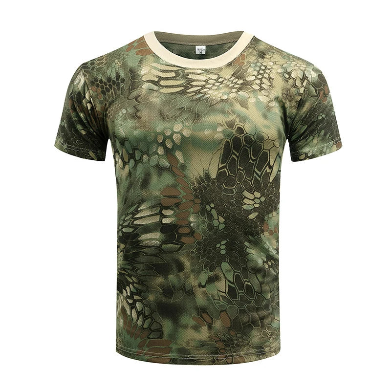 Men Tactical T-shirt Summer Camouflage Quick Dry Short Sleeve O Neck T Shirt Combat Clothes Hunting Camping Shirt