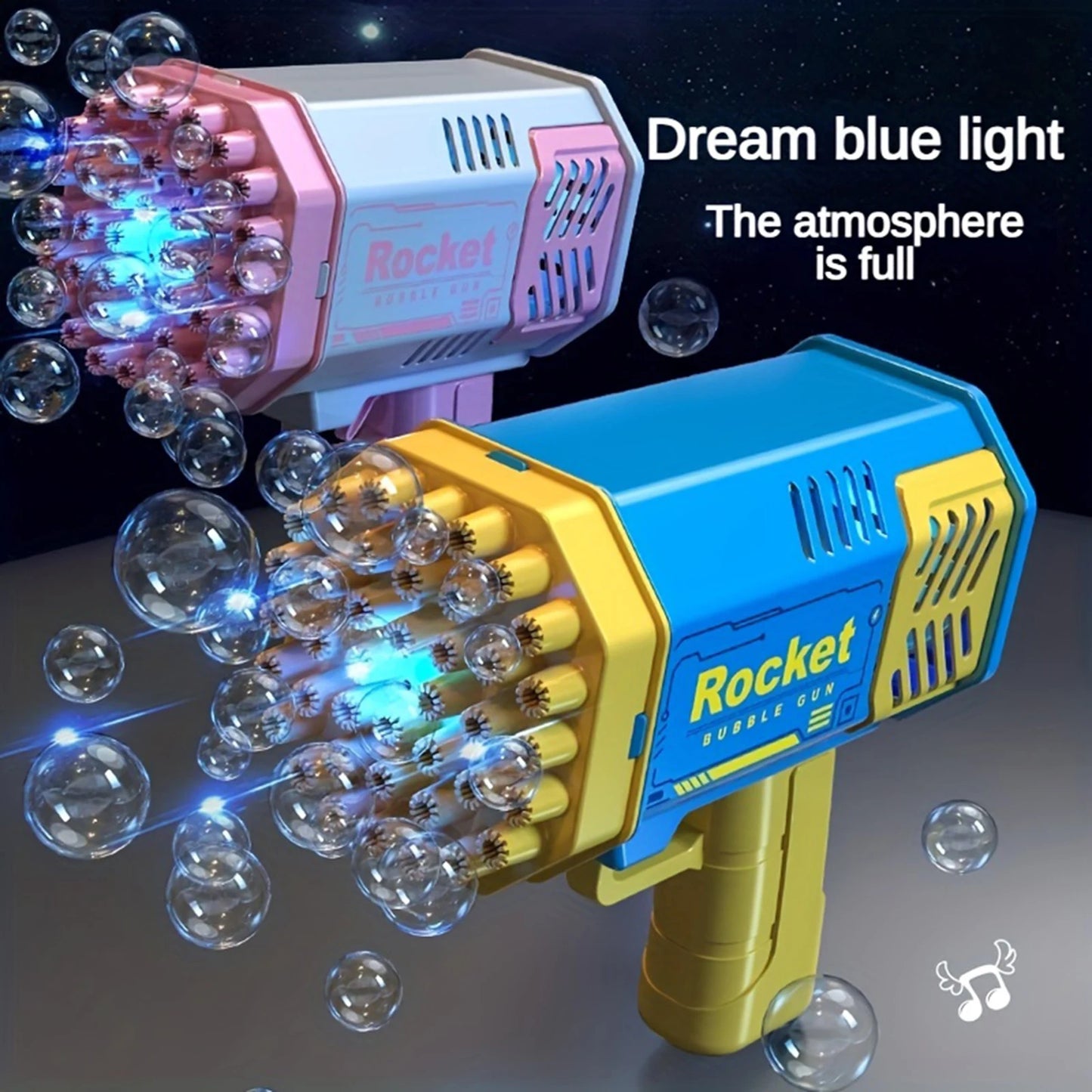 One Pack Of Children's 40 Holes Rocket Launcher Handheld Portable Electric Automatic Bubble Gun LED Light For Boys And Girls