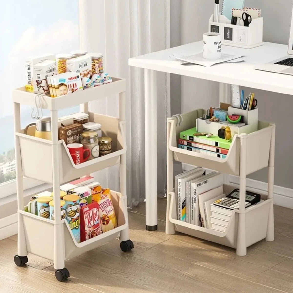 Multi-Layer Movable Trolley with Wheels Bookshelf Portable Corner Storage Rack Kitchen Storage Cabinet Home Organizer Shelves