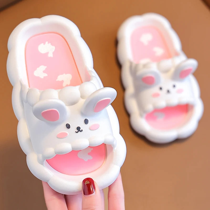 Summer Aged 3-10 Children Slippers Cute Cartoon Rabbit Sandal For Boys Girls Flip Flops Non-Slip Bathroom Indoor Home Kids Shoes