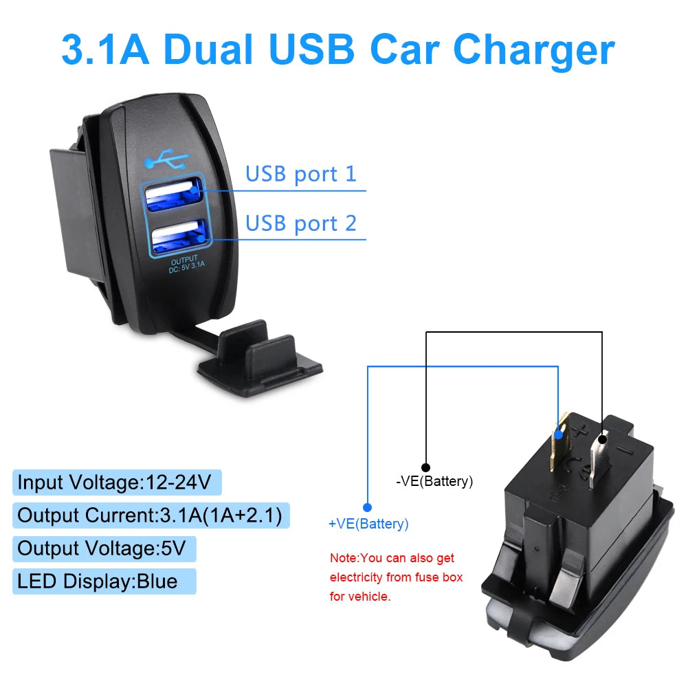 Universal Dual USB 12v Car Charger New 3.1A 4.2A 2 Port Mini Auto Charger Adapter For Car Motorcycle Waterproof For Phone