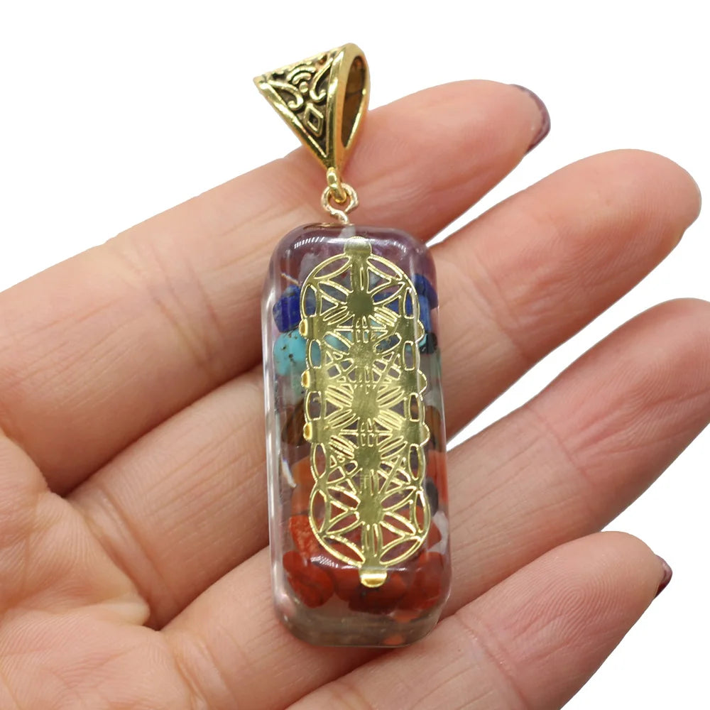 Charms Orgonite Amulet Crystal Pendants Reiki Heal 7 Chakras Gold-plated Yoga Meditation Resin Jewelry for Making Necklace Gift