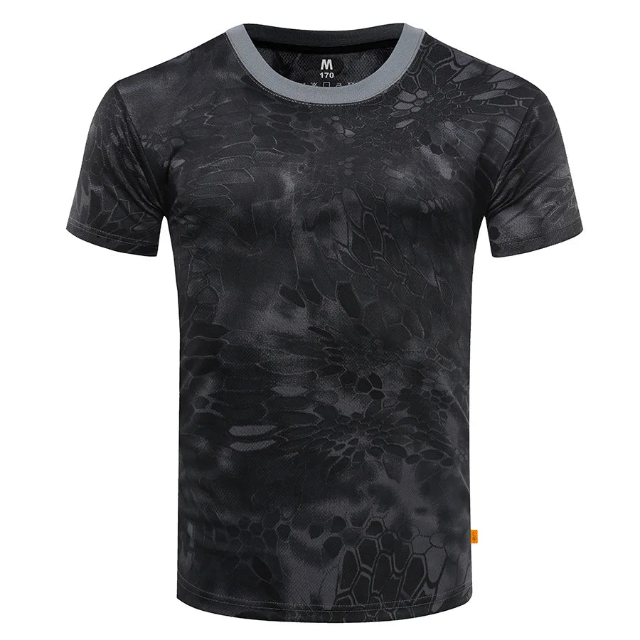 Men Tactical T-shirt Summer Camouflage Quick Dry Short Sleeve O Neck T Shirt Combat Clothes Hunting Camping Shirt