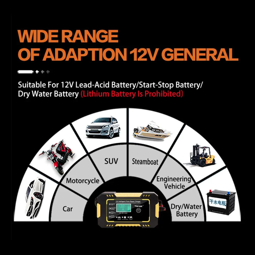 Battery Charger 12V Automatic Battery Charger Digital Display Built-in Circuit Protection for Automobile Truck Motorcycle Boat