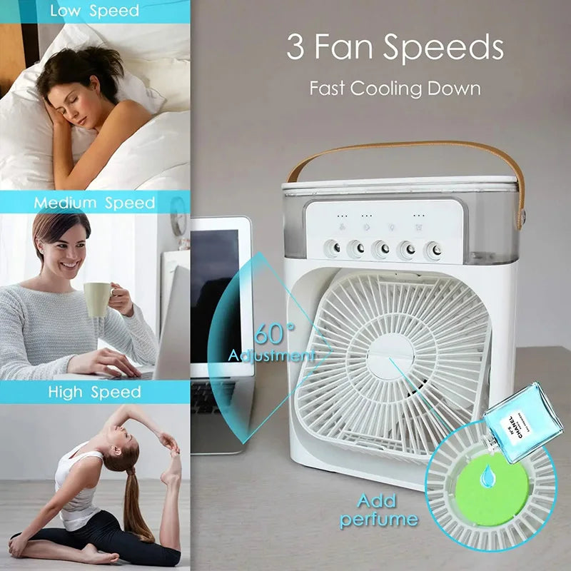 Portable 3 In 1 Fan Air Conditioner Household Small Air Cooler Led Night Lights Humidifier Air Adjustment Home Fans  New