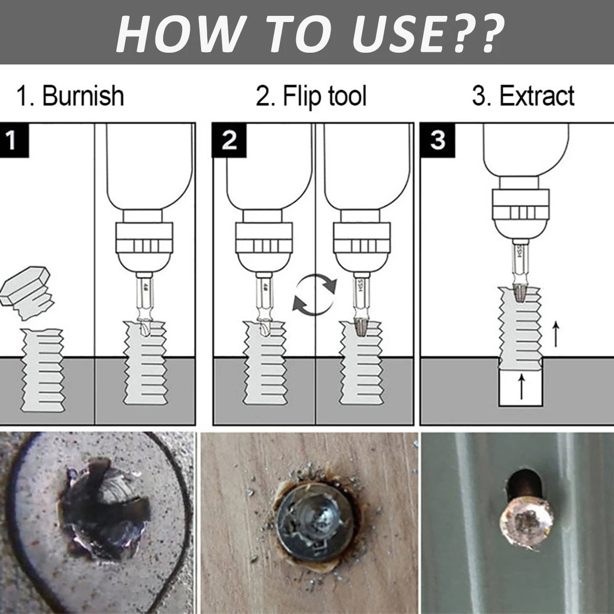 13/10Pcs Damaged Screw Extractor Kit Bolt Nut Extractor Alloy Steel Screw Remover Tool Easy Out Drill Bits Broken Screw Stud