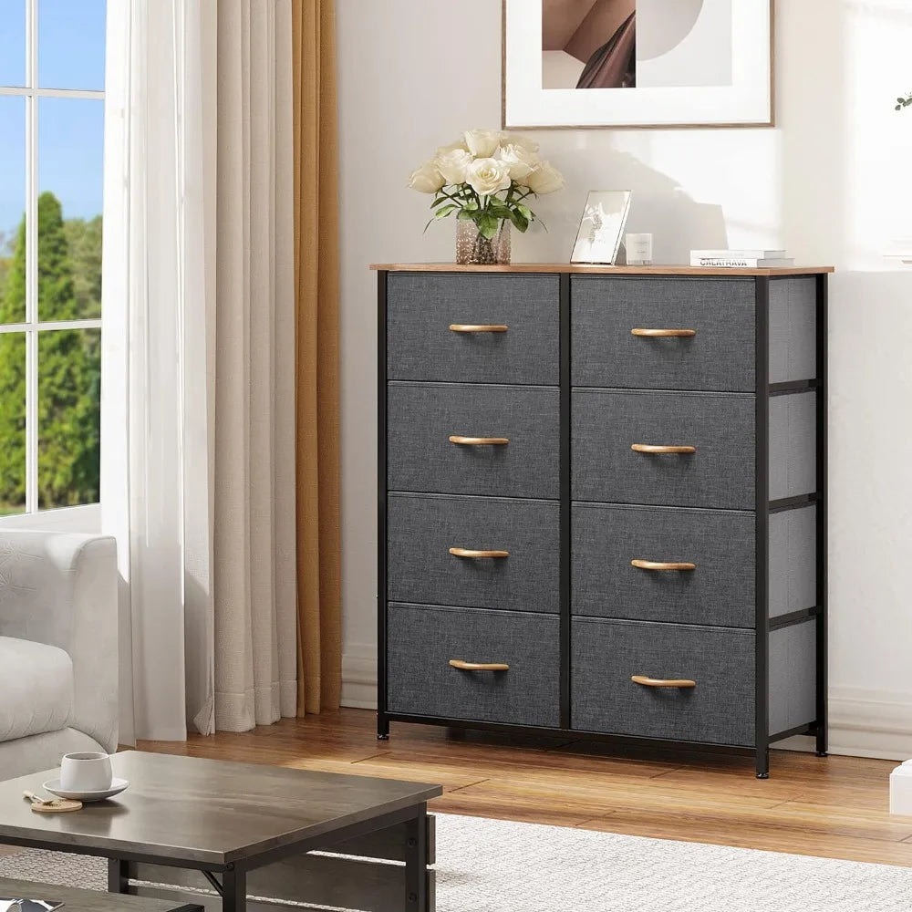 Bedroom Dresser, Fabric Dresser with 8 Drawers, High Dresser, Double Dresser, Closet Chest of Drawers, Sturdy Steel Frame