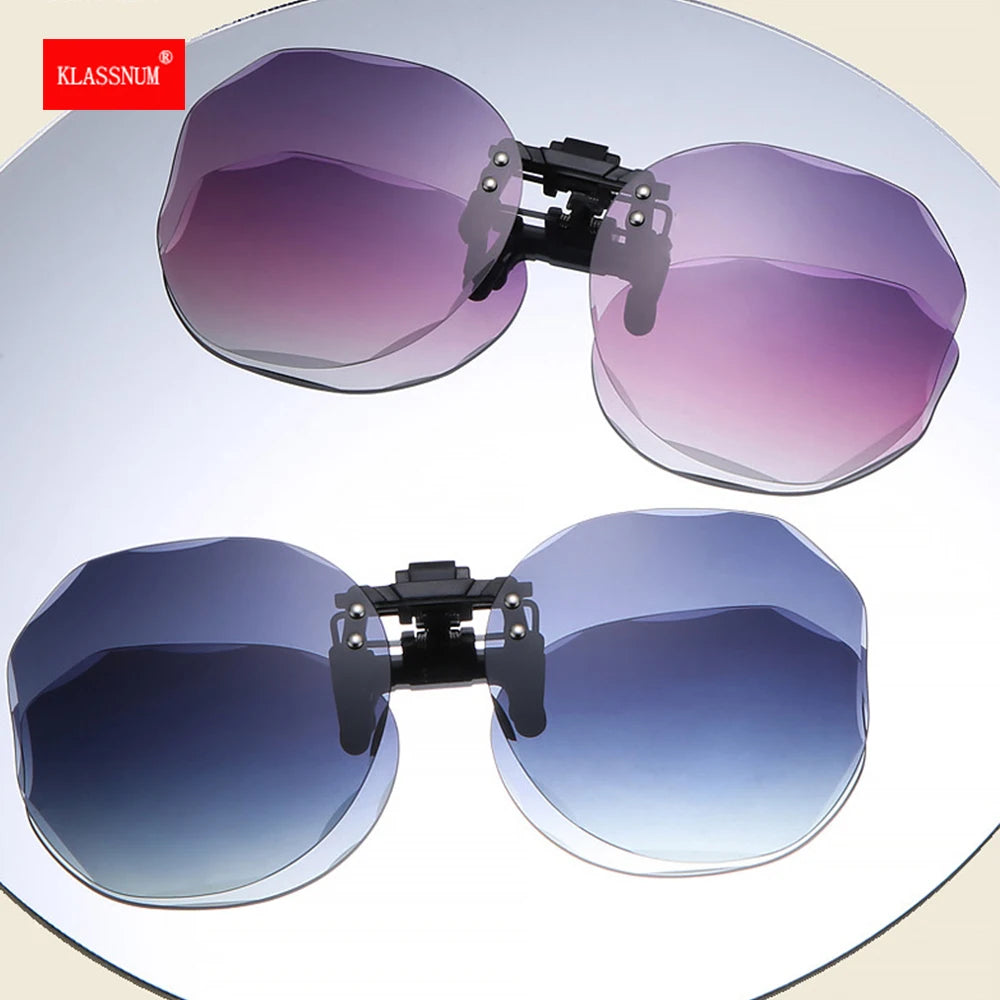 Women Sunglasses Clip-on Polarized Optical Glasses Clip Diamond Cut Mirror Eyeglasses Anti-UV Driving Sunglasses 2023 Trendy