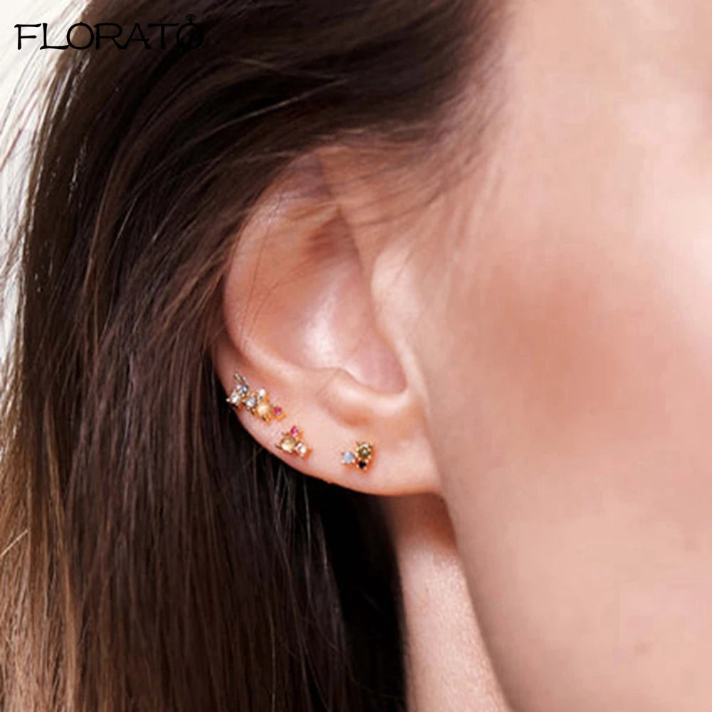 925 Sterling Silver Ear Needle Colorful Crystal Stud Earrings Simple Exquisite Jewelry For Women Fashion Popular Birthday Gifts