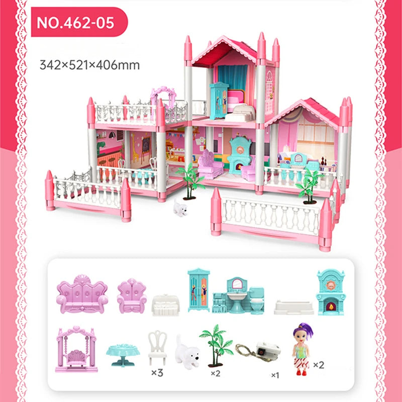 3D DIY Dream Princess Castle Villa Assembly Doll House Set Toy Girl Family Toy Children's Music Doll House Assembly Villa House