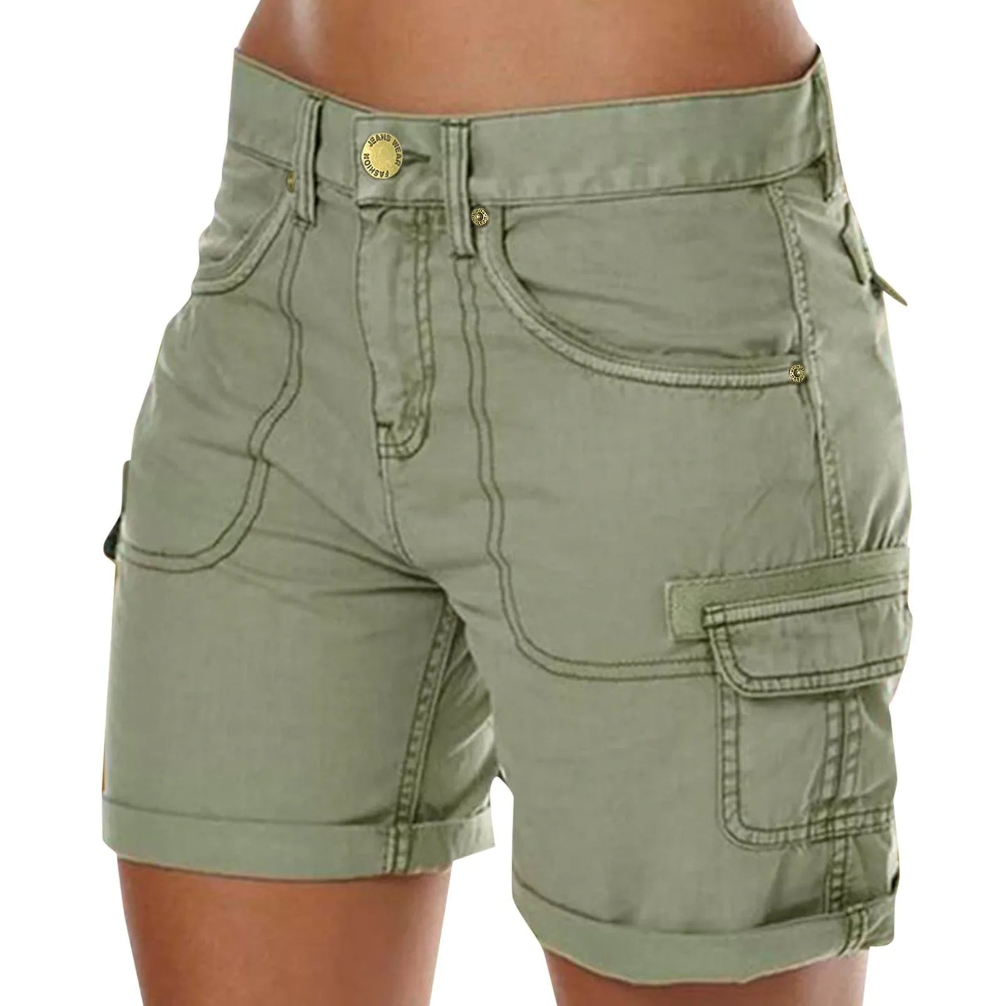 Straight Retro Basic Cozy Women'S Cargo Shorts Loose Solid Color Mini Pant Summer Beach Shorts Buttons Short Hot Pants Trousers