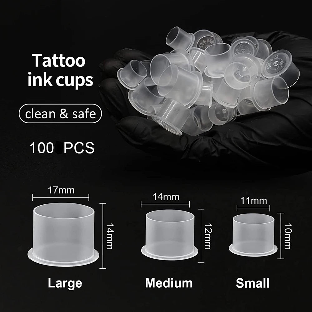 100pcs Plastic Clear Tattoo Ink Cups Caps 17mm 14mm 11mm Clear Self Standing Ink Caps Container for Tattoo Pigment Accessories