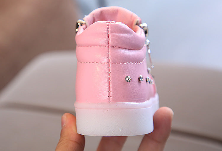 Children Glowing Sneakers Kid Princess Bow for Girls LED Shoes Cute Baby Sneakers with Light Shoes Size 21-30