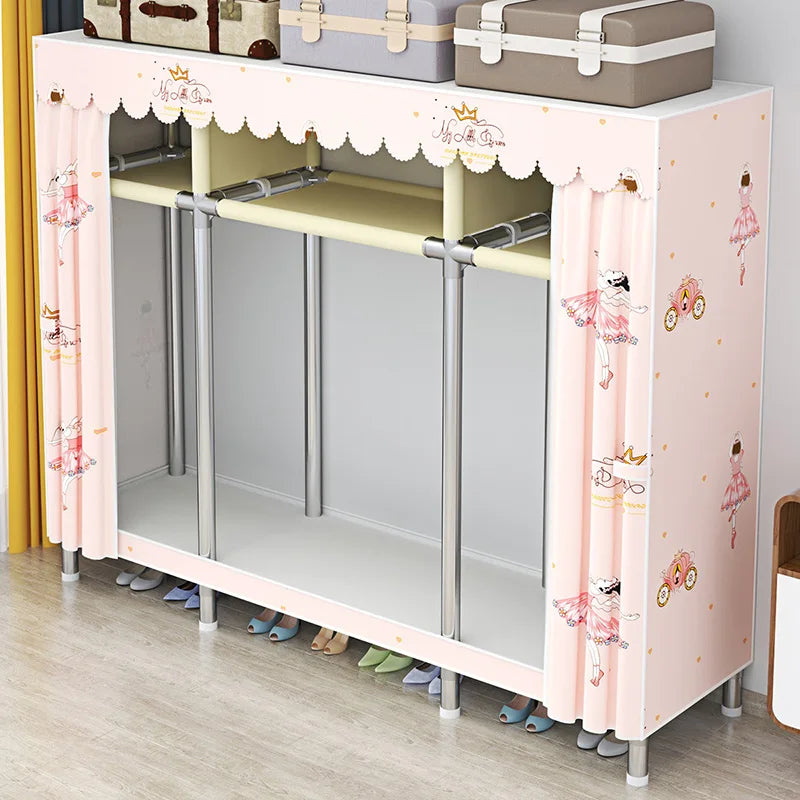 Bedroom Portable Foldable Cloth Wardrobe Organizer Clothes Folding Canvas Wardrobe Closet Rack for Clothes,Princess Ballet