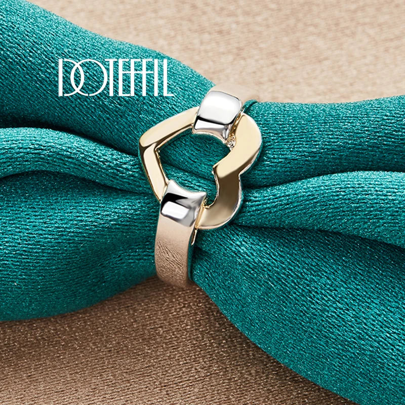 DOTEFFIL 925 Sterling Silver Gold Heart Ring For Women Wedding Engagement Party Fashion Charm Jewelry