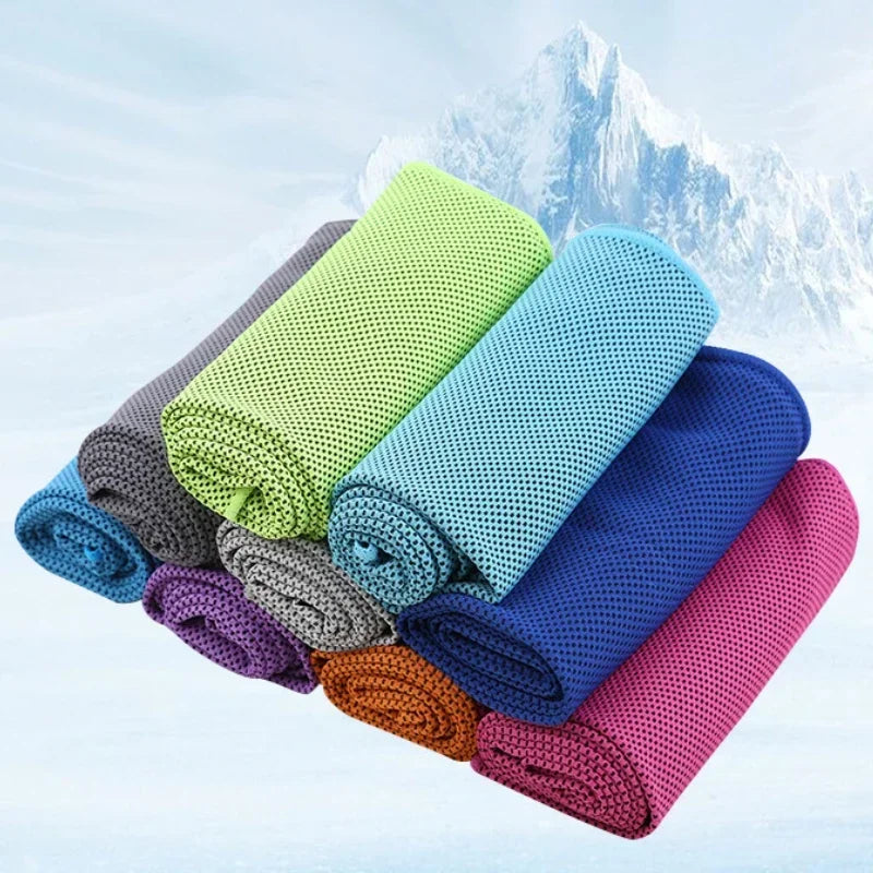 1pcs summer ice silk Towel Sports Instant Cooling Ice Towel Portable Outdoor Travel Fitness Running Swim Towel Silicone Bag