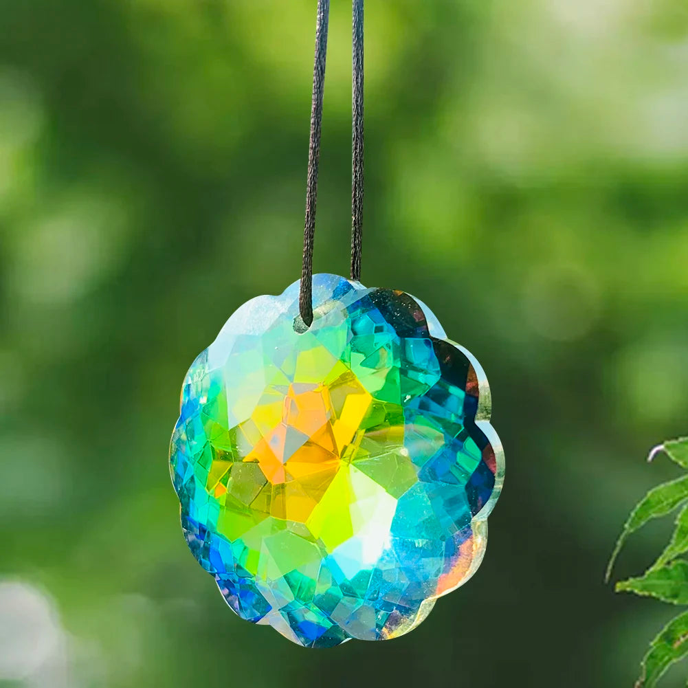 45mm Rainbow Aurora Mandala Crystal Prism Suncatcher Chandelier Parts Replacement Brilliant Sun Flower Hanging Decor Pendant