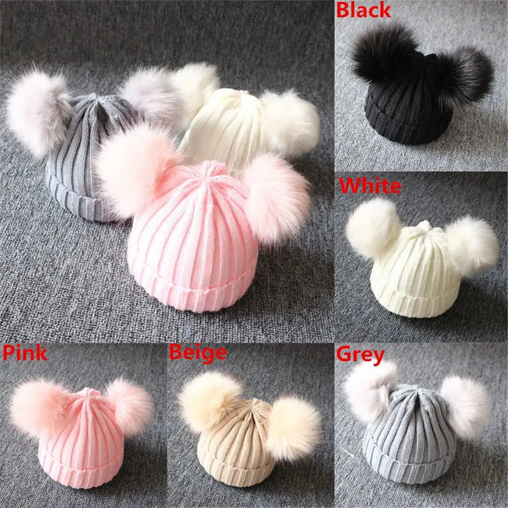 Boys Girls Toddler Kids Pom Windproof Baby Beanie Cap Kids Knitted Hat Bobble Hat Warm