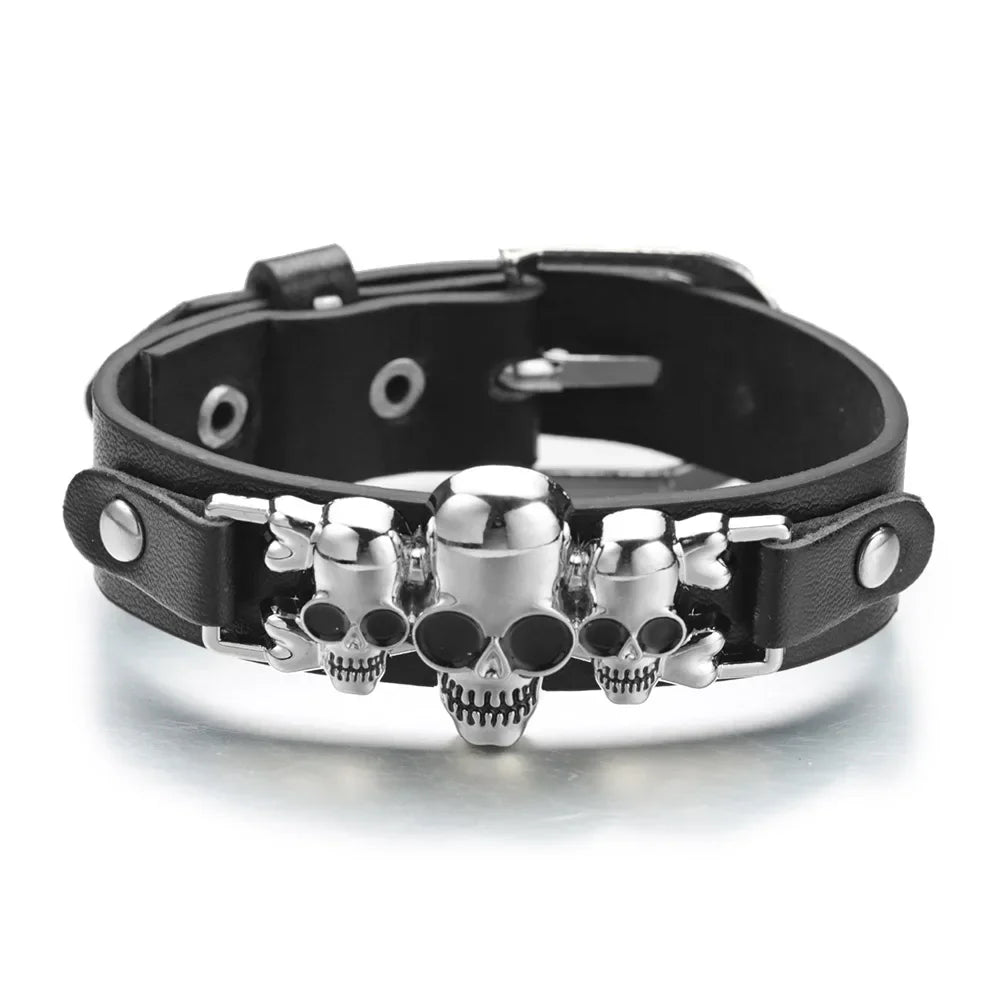 Cool Skeleton Skull Bracelets Rock Leather Belt Buckle for Women Men Unisex Punk Gothic Charm Jewelry Gifts Wholesale