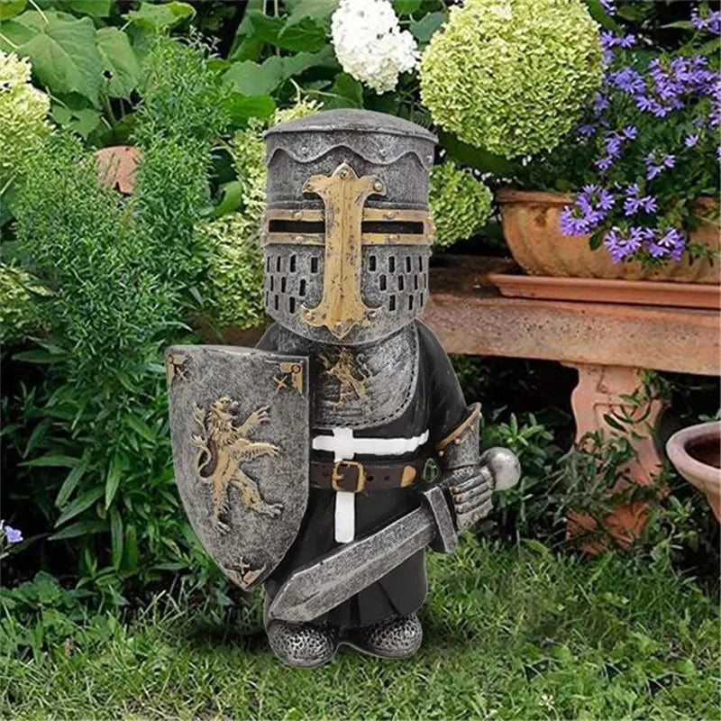 Knight Gnomes Garden Statue Guard Cross Templar Dwarf Guard Armor Samurai Miniature European Knight Resin Garden Decoration 2024