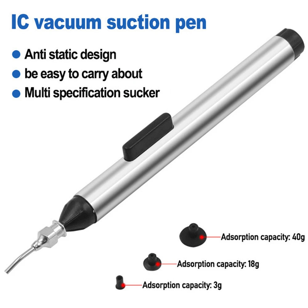 IC SMD Vacuum Sucking Suction Pen Remover Sucker Pump IC SMD Tweezer Pick Up Tool Solder Desoldering with 3 Suction Headers