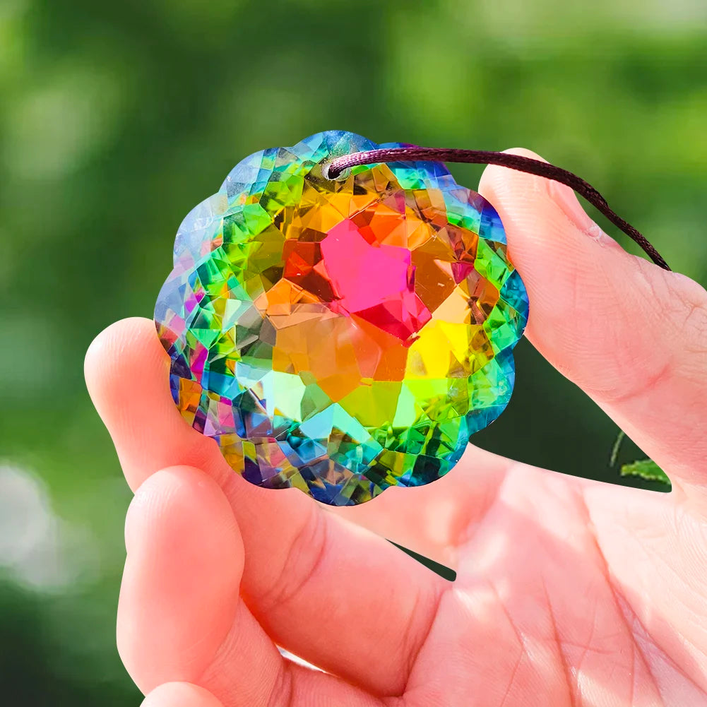 45mm Rainbow Aurora Mandala Crystal Prism Suncatcher Chandelier Parts Replacement Brilliant Sun Flower Hanging Decor Pendant