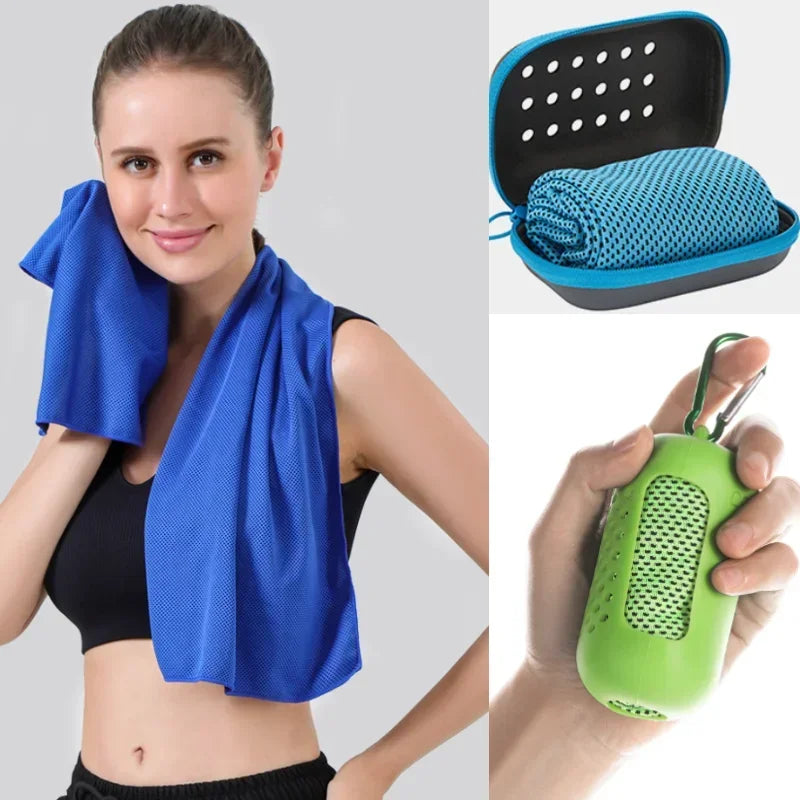 1pcs summer ice silk Towel Sports Instant Cooling Ice Towel Portable Outdoor Travel Fitness Running Swim Towel Silicone Bag