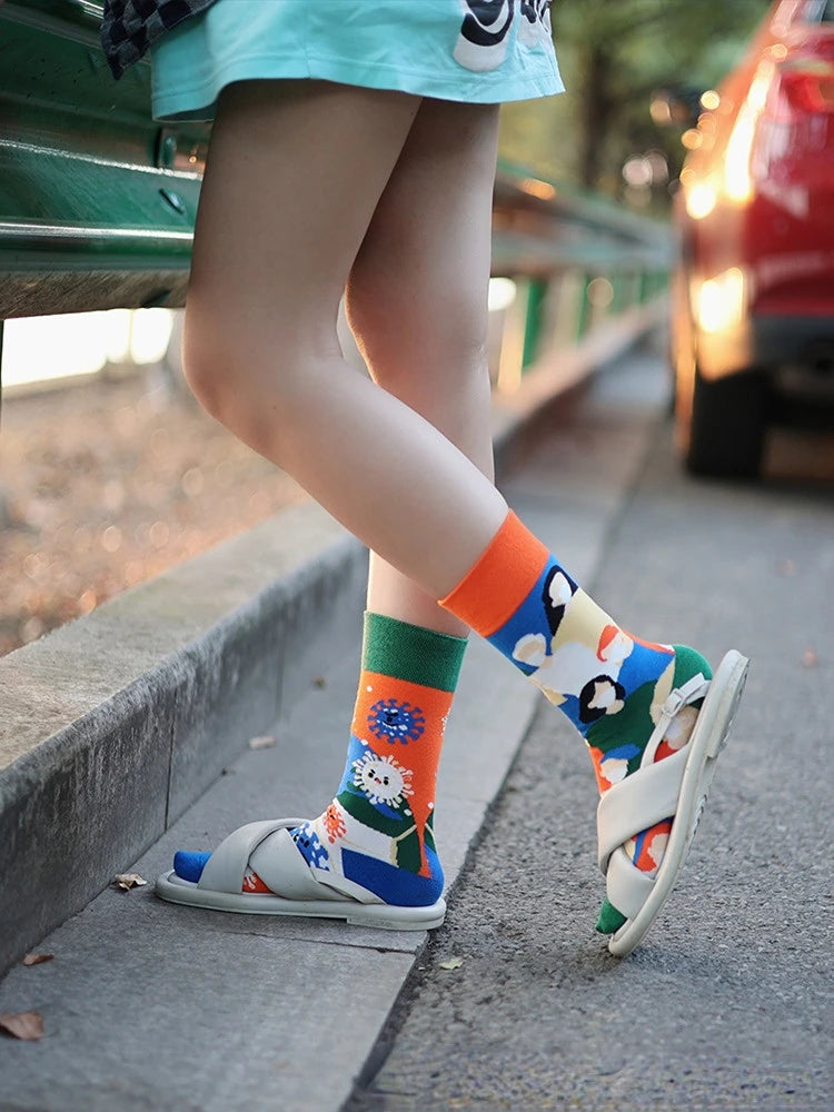 New Asymmetrical Couples AB Mandarin Ducks Medium and High Sleeve Fashion Fashion Sports Color Cotton Socks