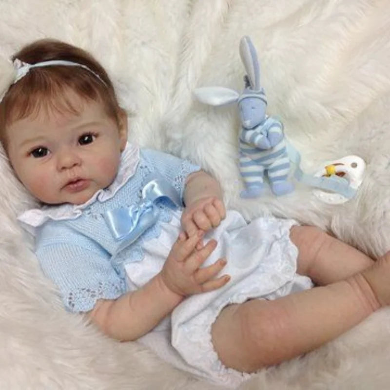 NPK 20inch Already Painted Finished Reborn Doll Raven Lifelike Soft Touch Baby Girl Doll 3D Skin Visible Veins with Root Hair